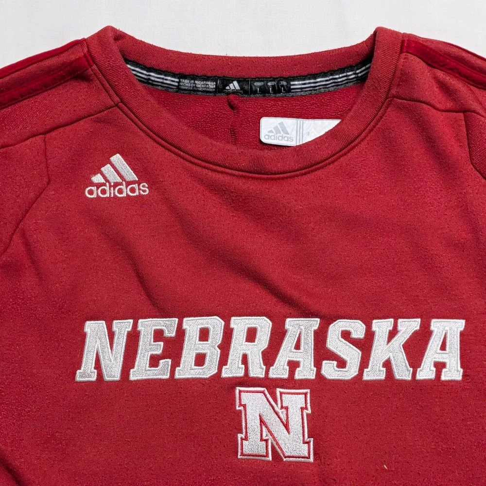 Adidas Nebraska Cornhuskers ClimaWarm Red Fleece Sweatshirt Mens Large NCAA